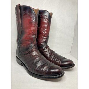VTG Lucchese Handmade Ostrich Roper Boots Mens 10.5 D Black Cherry L5062 USA
